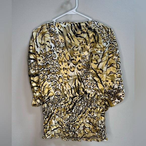 Vintage 1980s Cachè Gold Cheetah Print Silk Dolman Blouse Cinched Waist Women S - Picture 8 of 11
